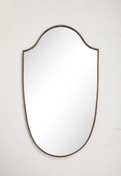 Midcentury Italian Large Shield Shaped Beaded Brass Mirror