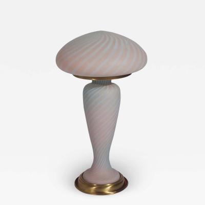 Midcentury Italian Modern Brass and Pink Swirl Art Glass Table Lamp after Murano