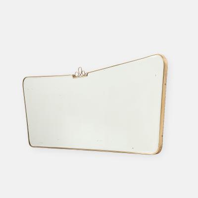 Midcentury Italian Modernist Horizontal Overmantel Brass Scroll Beveled Mirror