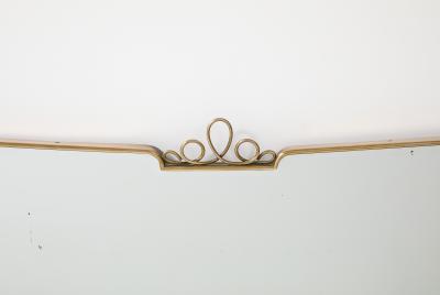 Midcentury Italian Modernist Horizontal Overmantel Brass Scroll Beveled Mirror