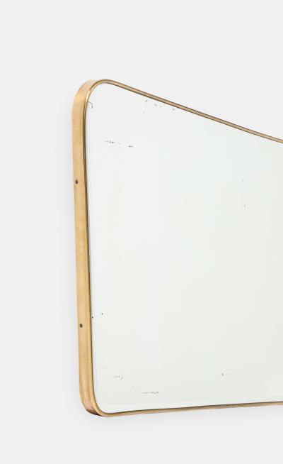 Midcentury Italian Modernist Horizontal Overmantel Brass Scroll Beveled Mirror