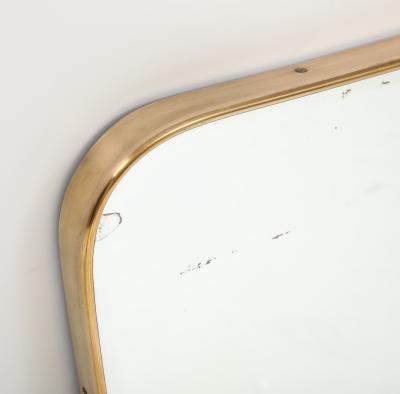 Midcentury Italian Modernist Horizontal Overmantel Brass Scroll Beveled Mirror