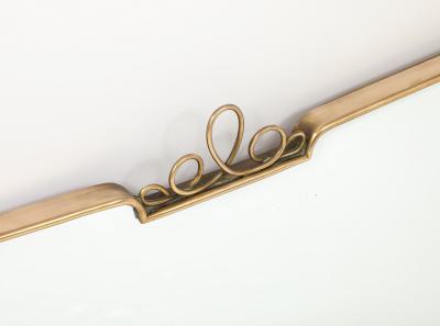 Midcentury Italian Modernist Horizontal Overmantel Brass Scroll Beveled Mirror