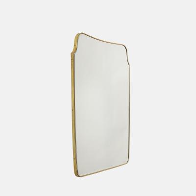 Midcentury Italian Modernist Large Shaped Brass Beveled Wall Mirror