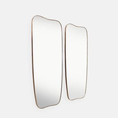 Midcentury Italian Modernist Pair of Large Scale Shaped Brass Mirrors