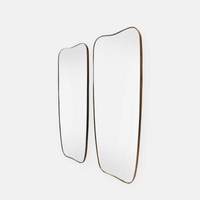 Midcentury Italian Modernist Pair of Large Scale Shaped Brass Mirrors