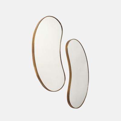 Midcentury Italian Pair of Kidney Shaped Brass Mirrors