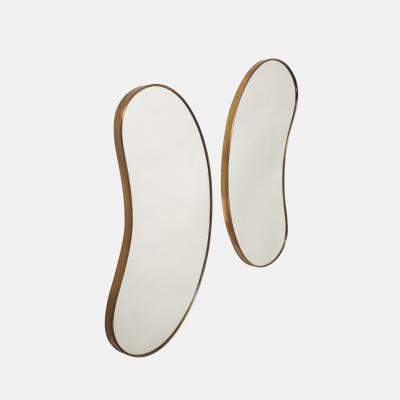 Midcentury Italian Pair of Kidney Shaped Brass Mirrors