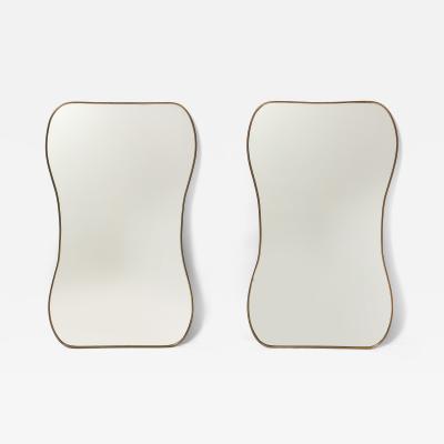 Midcentury Italian Pair of Shaped Brass Mirrors