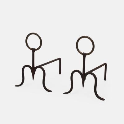 Midcentury Italian Pair of Wrought Iron Andirons