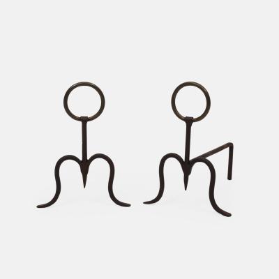 Midcentury Italian Pair of Wrought Iron Andirons