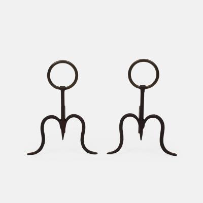 Midcentury Italian Pair of Wrought Iron Andirons