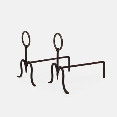 Midcentury Italian Pair of Wrought Iron Andirons