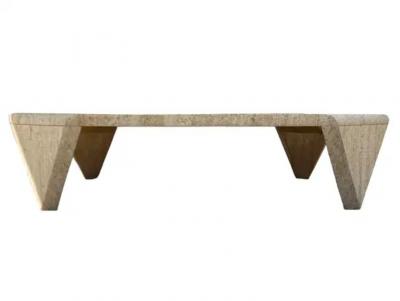 Midcentury Italian Sculptural Modern Square Travertine Marble Cocktail Table
