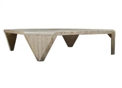 Midcentury Italian Sculptural Modern Square Travertine Marble Cocktail Table