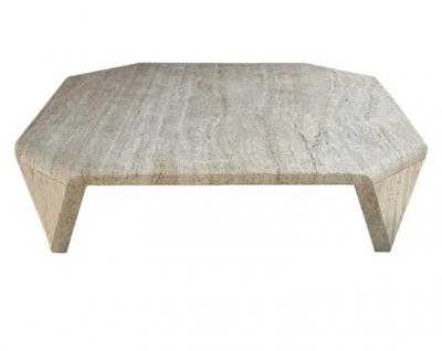 Midcentury Italian Sculptural Modern Square Travertine Marble Cocktail Table