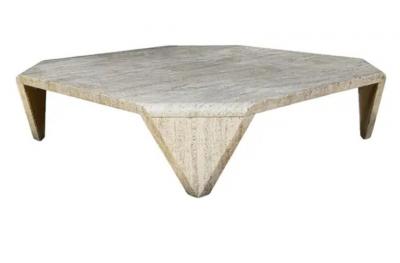 Midcentury Italian Sculptural Modern Square Travertine Marble Cocktail Table