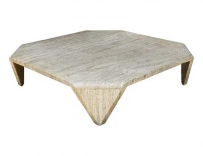 Midcentury Italian Sculptural Modern Square Travertine Marble Cocktail Table