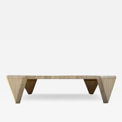 Midcentury Italian Sculptural Modern Square Travertine Marble Cocktail Table