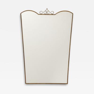 Midcentury Italian Shaped Brass Mirror with Scroll Decoration