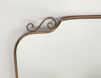 Midcentury Italian Shaped Brass Mirror with Scroll Decorations