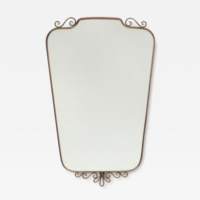 Midcentury Italian Shaped Brass Mirror with Scroll Decorations