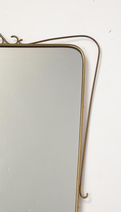 Midcentury Italian Shaped Brass Mirror with Scroll Decorations