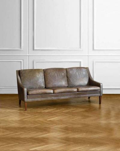 Midcentury Leather Sofa with Wooden Feet