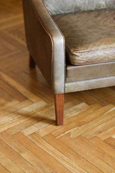 Midcentury Leather Sofa with Wooden Feet