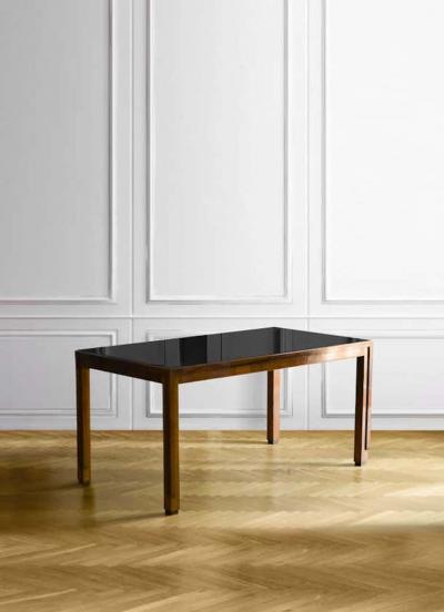 Midcentury Living Room Table w Black Glass Top and Six Chairs