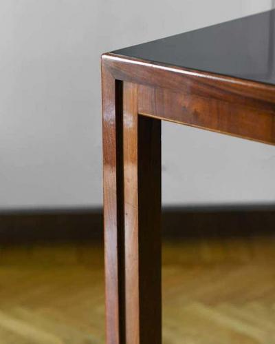 Midcentury Living Room Table w Black Glass Top and Six Chairs