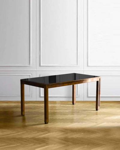 Midcentury Living Room Table w Black Glass Top and Six Chairs