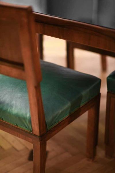 Midcentury Living Room Table w Black Glass Top and Six Chairs