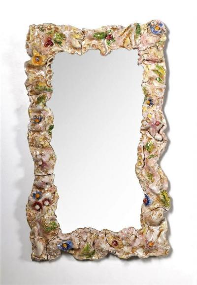 Midcentury Mirror with Ceramic Frame