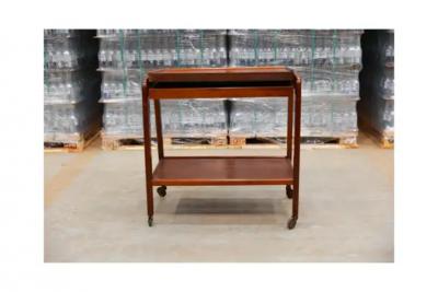 Midcentury Modern Bar Cart in Hardwood Brass by Ming Moveis Brazil 1950s