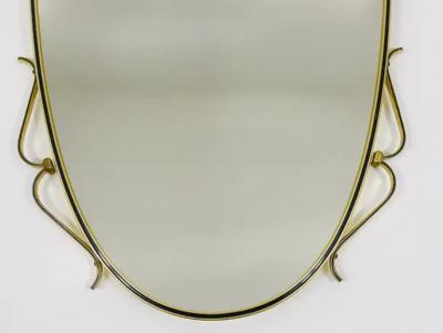 Midcentury Modern Elegant Brass Black Wall mirror Italy 1950s