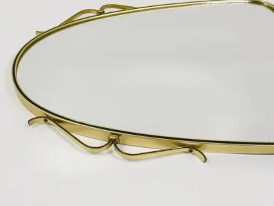 Midcentury Modern Elegant Brass Black Wall mirror Italy 1950s