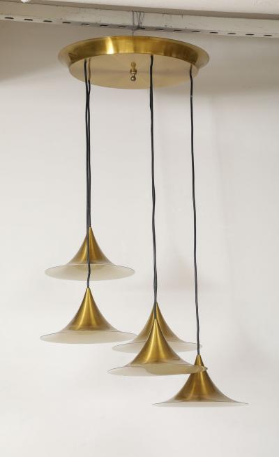 Midcentury Modern Italian Brass Flushmount Light with Five Pendant Drops