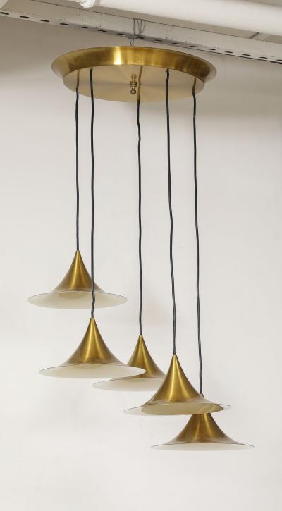Midcentury Modern Italian Brass Flushmount Light with Five Pendant Drops