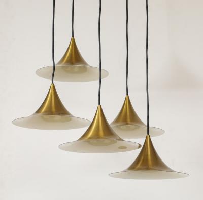 Midcentury Modern Italian Brass Flushmount Light with Five Pendant Drops
