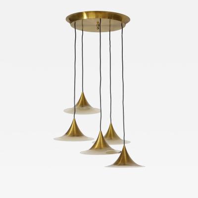 Midcentury Modern Italian Brass Flushmount Light with Five Pendant Drops