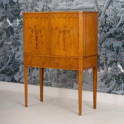 Midcentury Modern Swedish Art Deco Birchwood Marquetry Bar Cabinet