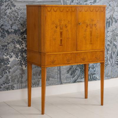 Midcentury Modern Swedish Art Deco Birchwood Marquetry Bar Cabinet
