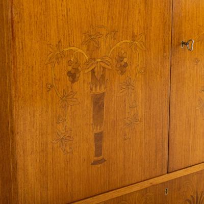 Midcentury Modern Swedish Art Deco Birchwood Marquetry Bar Cabinet