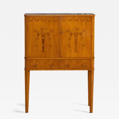 Midcentury Modern Swedish Art Deco Birchwood Marquetry Bar Cabinet