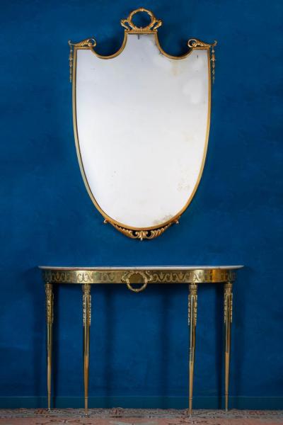 Midcentury Oval Shaped Brass Console Table Italy 1950