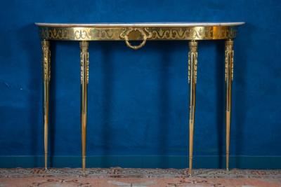 Midcentury Oval Shaped Brass Console Table Italy 1950