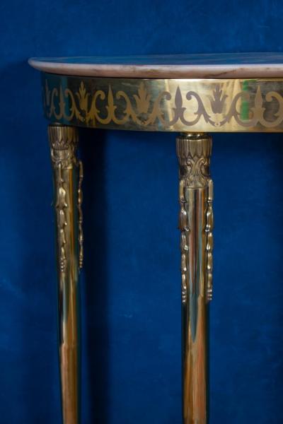Midcentury Oval Shaped Brass Console Table Italy 1950