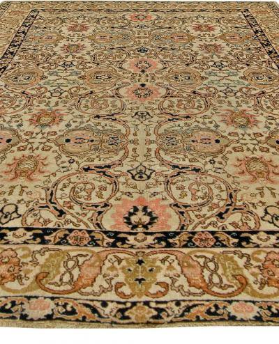 Midcentury Persian Tabriz Copper Beige Salmon and Inky Blue Handmade Wool Rug