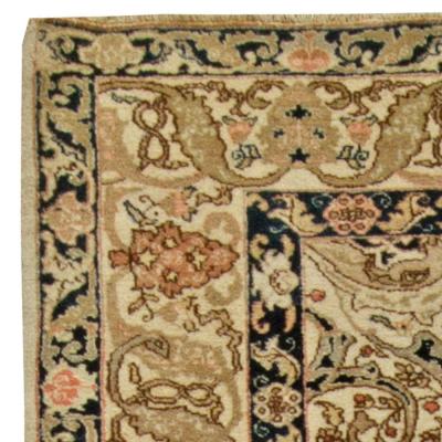 Midcentury Persian Tabriz Copper Beige Salmon and Inky Blue Handmade Wool Rug